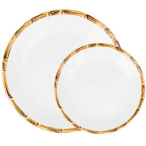 Loja Casa Canto - Pratos Avulsos - Jogo Pratos Rasos Sobremesa Melamina Branca Linha Bambu 12pç BonGourmet