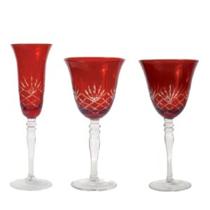 Loja Casa Canto - Taças Lapidadas - Jogo Taças Lapidadas Vermelha Vidro Italiano 18un BTC