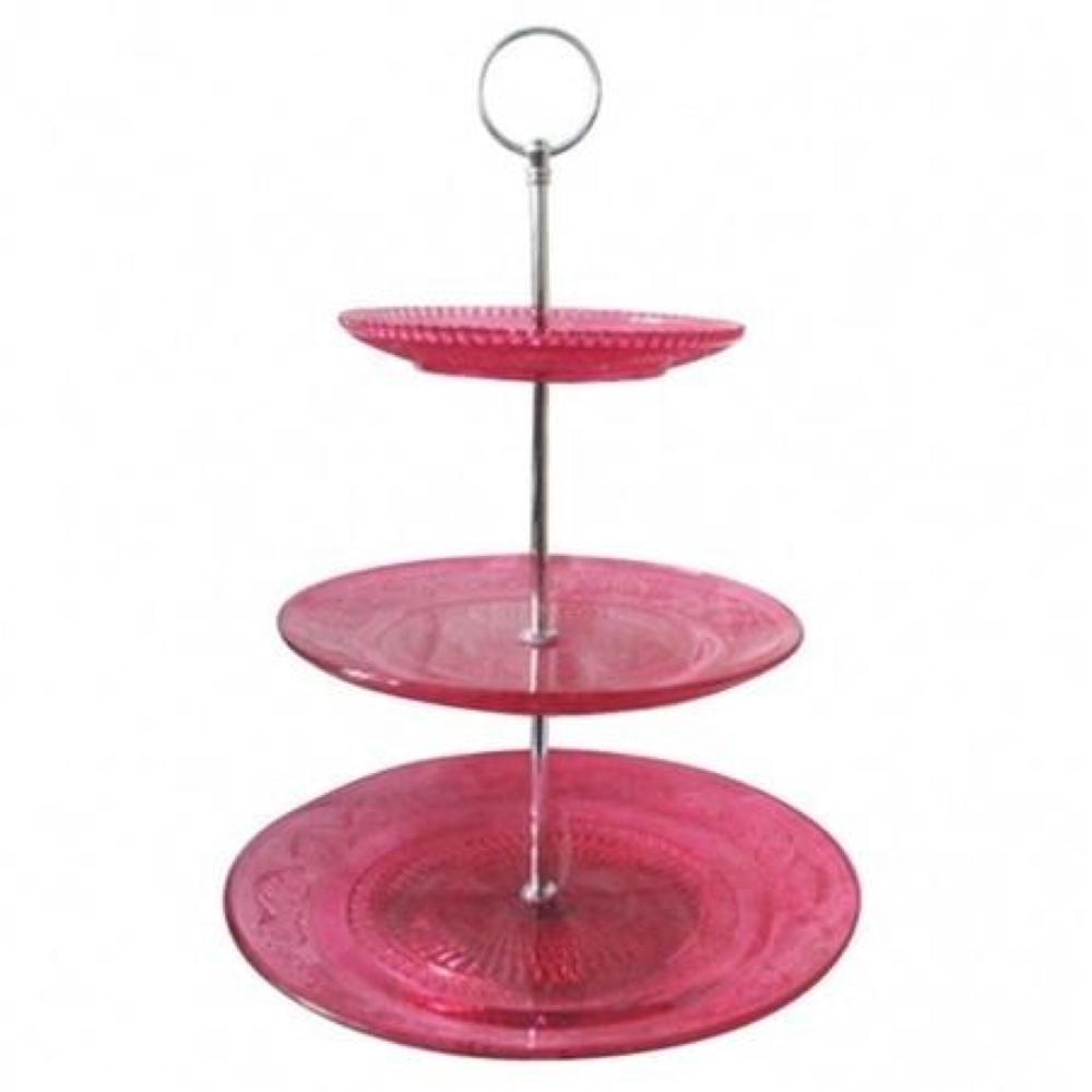 Loja Casa Canto - Prato para Bolo - Prato Suporte para Doces Vidro 3 andares Pink BTC