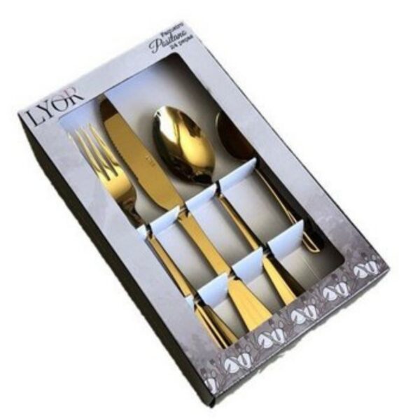 Loja Casa Canto - Faqueiro 24 peças - Faqueiro Positano Dourado aço Inox 24pç Lyor