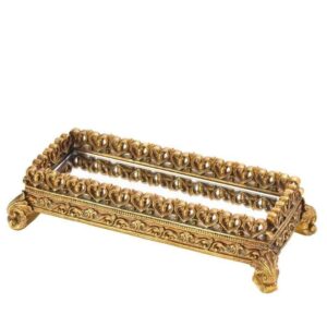 Bandeja Retangular Resina Dourada com Espelho 30x14cm – Lyor
