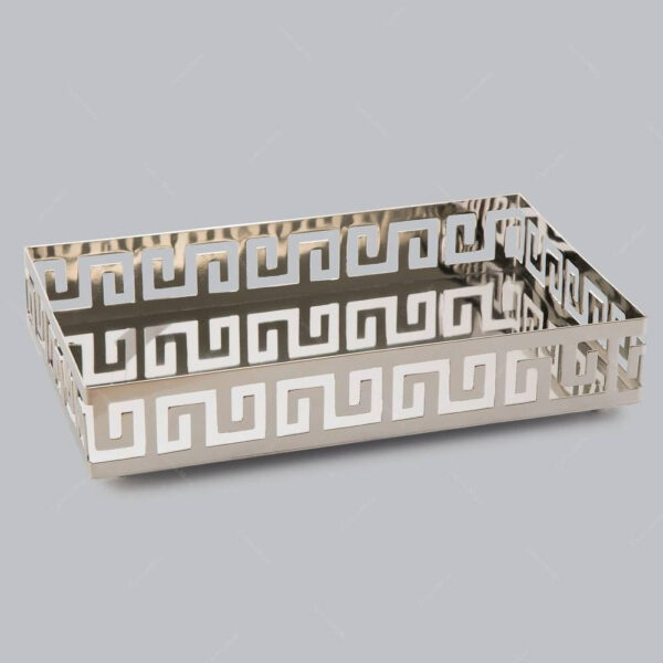 Loja Casa Canto - Bandeja de Metal e Cristais - Bandeja Metal Prata com Espelho 30x11x5cm BTC