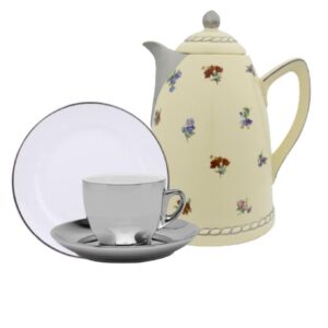 Loja Casa Canto - Jogo para Lanche - Jogo para Lanche Prata Garrafa Térmica Porcelana Nina