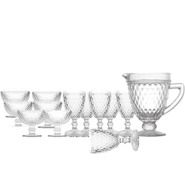 Loja Casa Canto - Jogo de Taças e Jarra - Jogo Jarra e Taças Água e Sobremesa Bico abacaxi 13peças Transparente