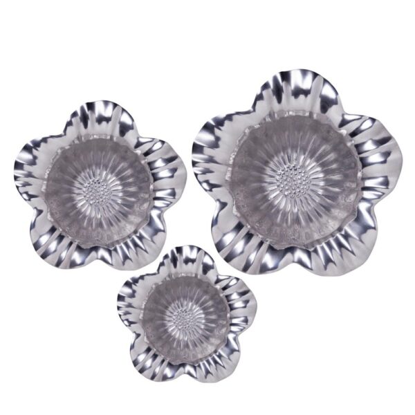 Loja Casa Canto - Centro de Mesa - Centro de Mesa 3un Flor aluminio Escovado 35, 30, 25cm Metal Flor