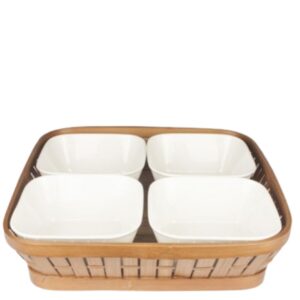 Loja Casa Canto - Petisqueiras - Petisqueira Quadrada Bambu com 4 Bowls Porcelana 35x35cm L´Hermitage