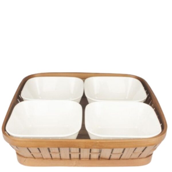 Loja Casa Canto - Petisqueiras - Petisqueira Quadrada Bambu com 4 Bowls Porcelana 35x35cm L´Hermitage