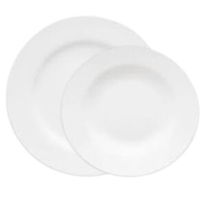 Loja Casa Canto - Pratos Avulsos - Jogo Pratos Rasos Fundos com aba Porcelana Branca 12un Oxford