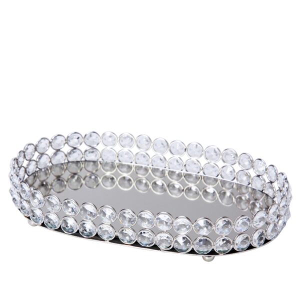 Loja Casa Canto - Bandeja de Metal e Cristais - Bandeja Oval Metal Cristais Transparentes 26x16x5cm Montarte
