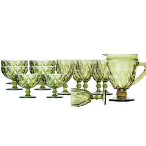 Loja Casa Canto - Jogo de Taças e Jarra - Jogo Jarra e Taças para Água e Sobremesa Diamond 13pç Verde