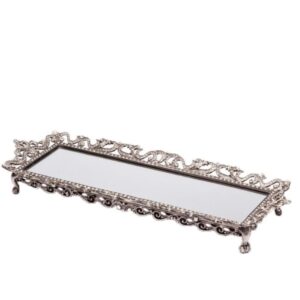 Loja Casa Canto - Bandeja de Metal e Cristais - Bandeja Retangular Zamac com Cristais Espelho 42x22cm Wolff