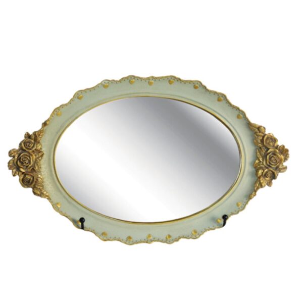 Loja Casa Canto - Bandeja de Metal e Cristais - Bandeja Oval Resina com Detalhes Dourado Espelho 40x24cm – DayHome