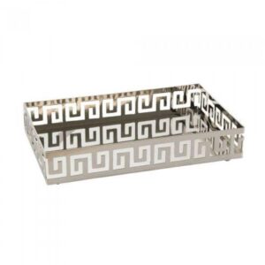 Loja Casa Canto - Bandeja de Metal e Cristais - Bandeja Metal Prata com Espelho 30x11x5cm BTC