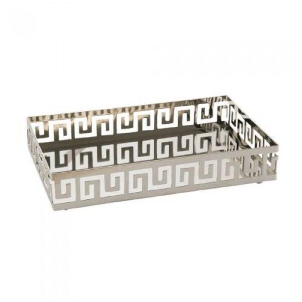 Loja Casa Canto - Bandeja de Metal e Cristais - Bandeja Metal Prata com Espelho 30x11x5cm BTC