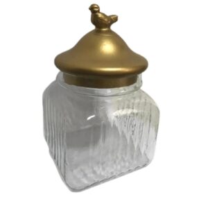 Loja Casa Canto - Potes e Baleiros - Pote Vidro 5L Canelado com Tampa Vidro Dourado 15.5×26.5cm Btc