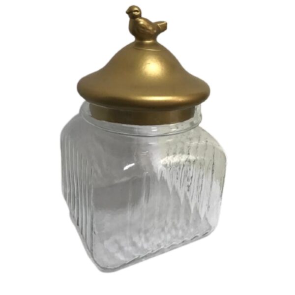 Loja Casa Canto - Potes e Baleiros - Pote Vidro 5L Canelado com Tampa Vidro Dourado 15.5×26.5cm Btc