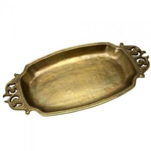 Loja Casa Canto - Bandeja de Metal e Cristais - Bandeja Decor aluminio Dourada 53x28cm Premiere