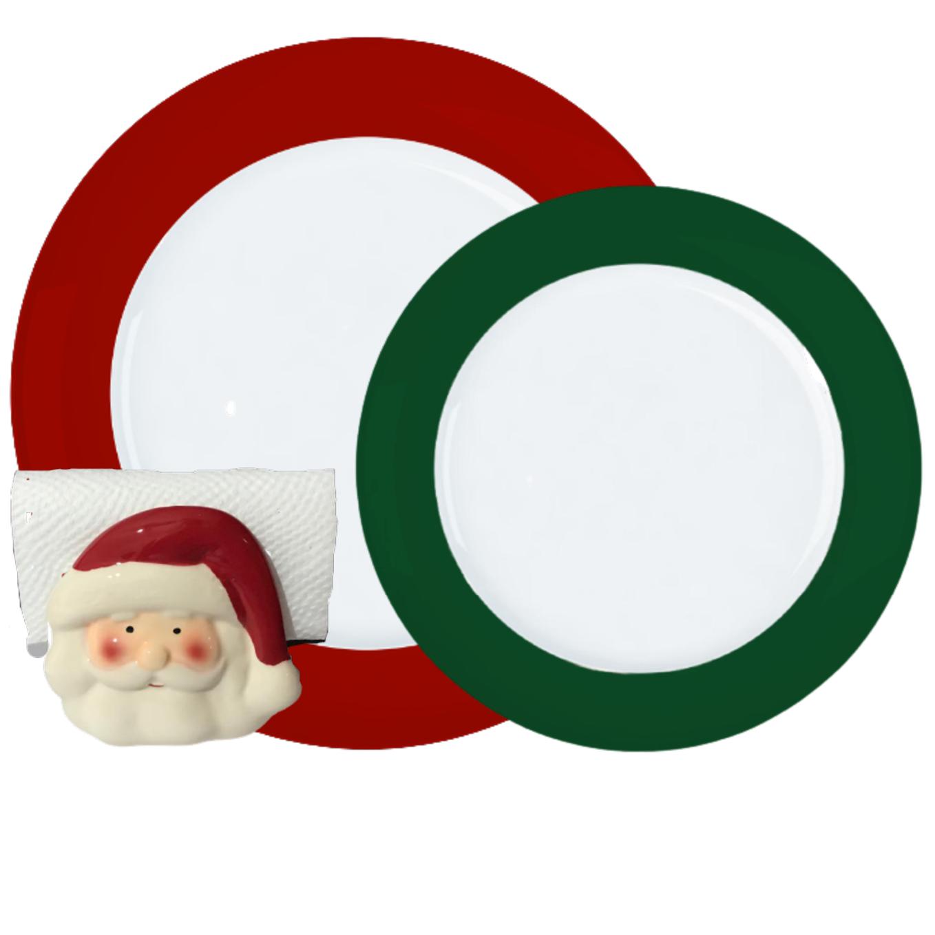 Loja Casa Canto - Pratos Avulsos - Jogo Pratos Rasos Sobremesa Versa Natal 12un Porcelana Germer