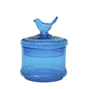 Loja Casa Canto - Potes e Baleiros - Pote Vidro azul Turqueza Tampa com Pássaro 12.5×12.5×16.5cm Urban