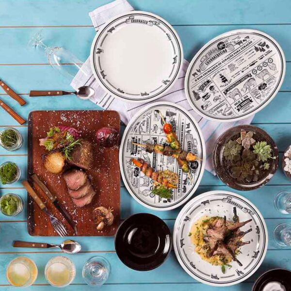 Loja Casa Canto - Jogo para Churrasco - Jogo para Churrasco Jornal do Churrasqueiro 12pç Oxford Porcelana