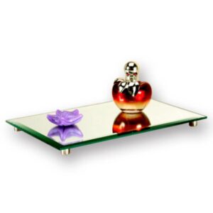 Loja Casa Canto - Bandeja de Metal e Cristais - Bandeja para Lavabo Espelho Bronze com Bisotê 27x16cm Gabi