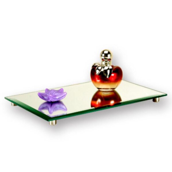 Loja Casa Canto - Bandeja de Metal e Cristais - Bandeja para Lavabo Espelho Bronze com Bisotê 27x16cm Gabi