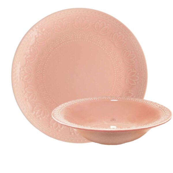 Loja Casa Canto - Pratos Avulsos - Jogo Pratos Rasos Fundos Relieve Rosa 12un Yoi