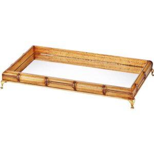 Loja Casa Canto - Bandeja de Madeira e Espelho - Bandeja Bambu Espelho com Pé Niquelado Dourado 55x35x6.5
