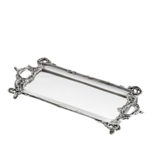 Loja Casa Canto - Bandeja de Metal e Cristais - Bandeja com Espelho Prata 35x17cm – Rojemac