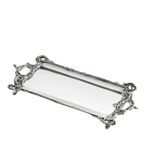 Loja Casa Canto - Bandeja de Metal e Cristais - Bandeja com Espelho Prata 35x17cm – Rojemac