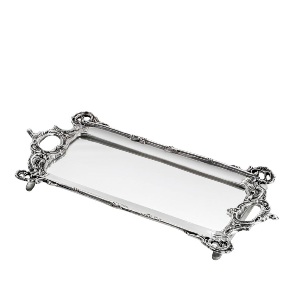 Loja Casa Canto - Bandeja de Metal e Cristais - Bandeja com Espelho Prata 35x17cm – Rojemac