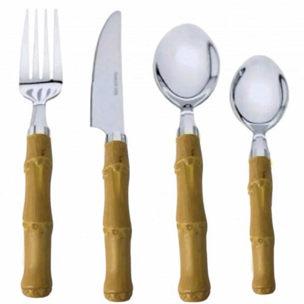 Loja Casa Canto - Faqueiro 24 peças - Faqueiro 24pç aço Inox com Cabo Plástico Bambu