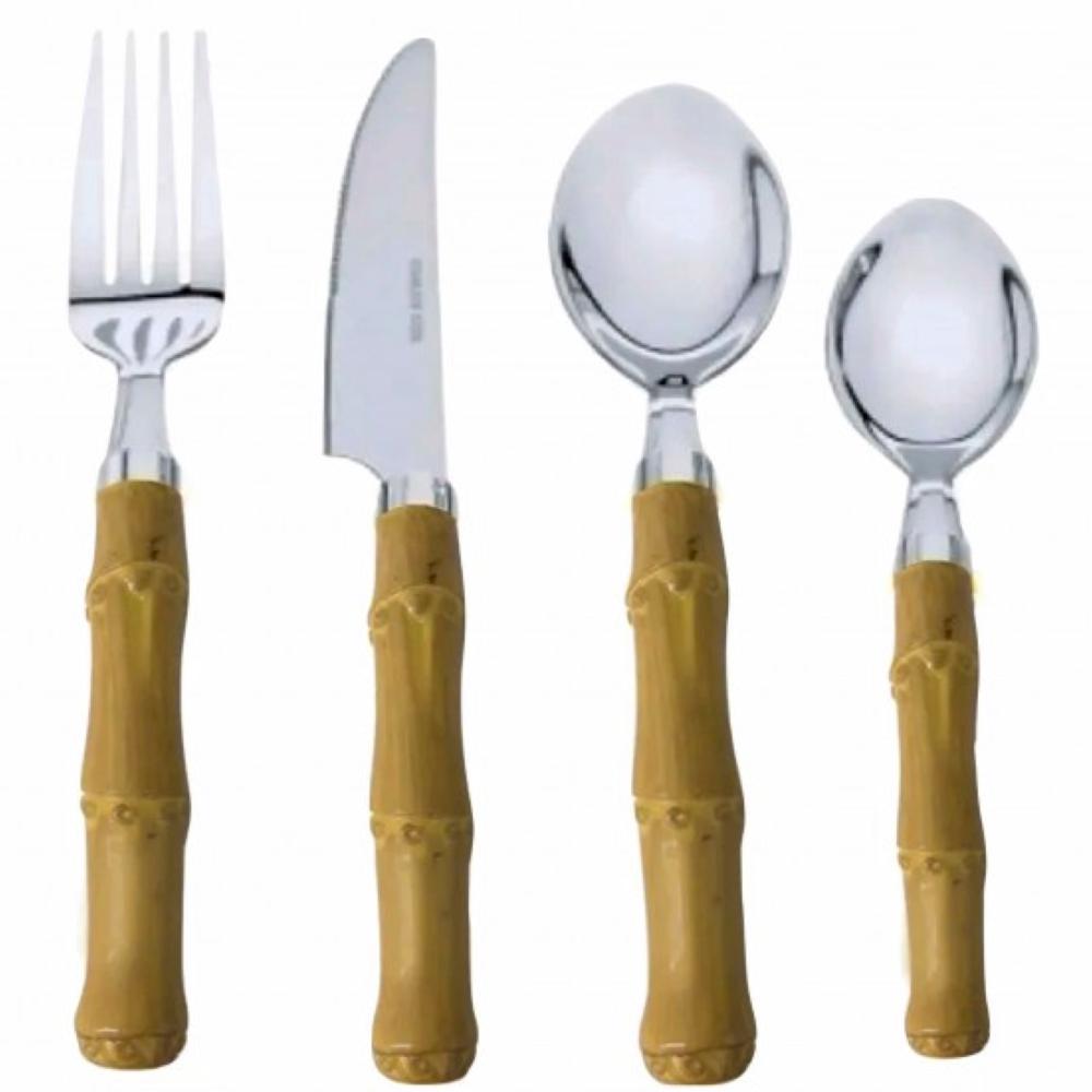 Loja Casa Canto - Faqueiro 24 peças - Faqueiro 24pç aço Inox com Cabo Plástico Bambu