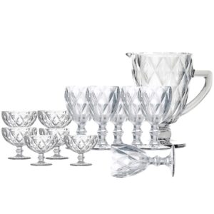 Loja Casa Canto - Jogo de Taças e Jarra - Jogo Jarra e Taças para Água e Sobremesa Diamond 13pç Transparente