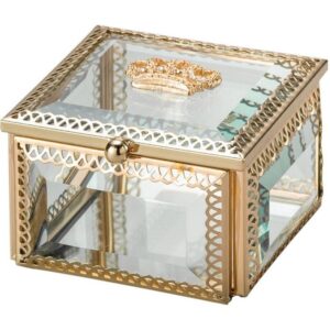 Loja Casa Canto - Porta Joias - Porta Joias Vidro com Detalhe em Zamac Dourado 8x8x5cm da Lyor