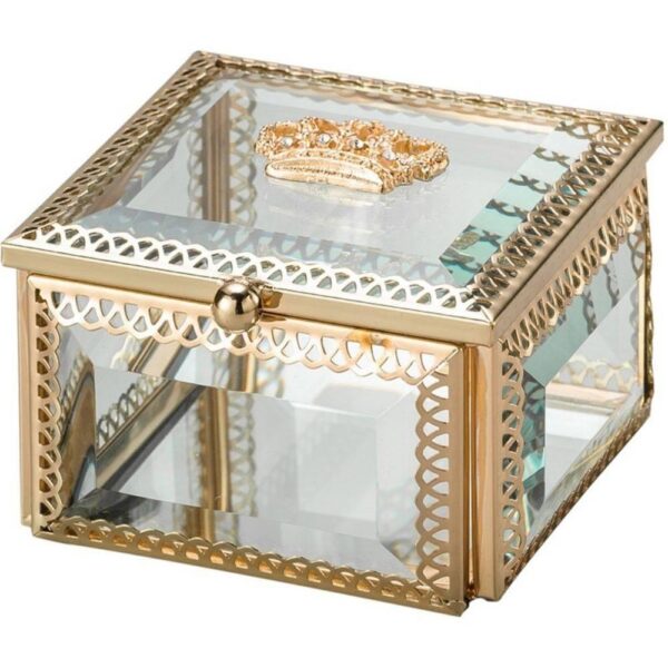 Loja Casa Canto - Porta Joias - Porta Joias Vidro com Detalhe em Zamac Dourado 8x8x5cm da Lyor