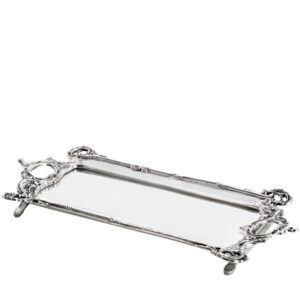 Loja Casa Canto - Bandeja de Metal e Cristais - Bandeja com Espelho Prata 35x17cm – Rojemac