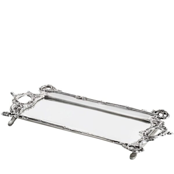 Loja Casa Canto - Bandeja de Metal e Cristais - Bandeja com Espelho Prata 35x17cm – Rojemac