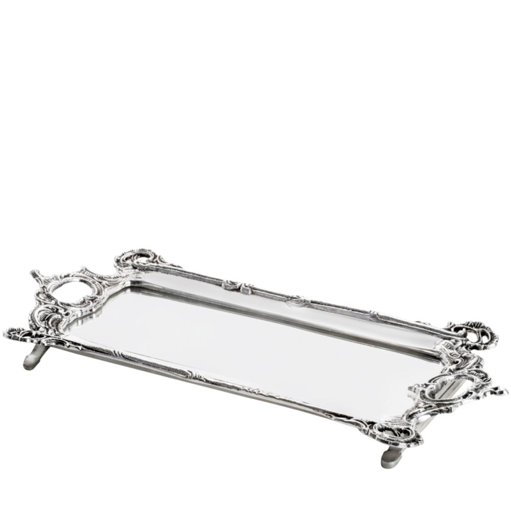 Loja Casa Canto - Bandeja de Metal e Cristais - Bandeja com Espelho Prata 35x17cm – Rojemac