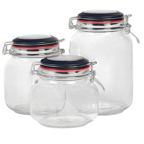 Loja Casa Canto - Potes e Baleiros - Jogo Potes Hérmeticos Redondos Transparente Tampa 3un Dynasty