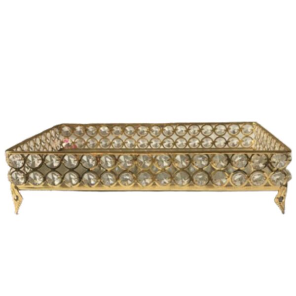 Loja Casa Canto - Bandeja de Metal e Cristais - Bandeja Cristal com Metal Dourado 30×18.5cm Cristais Transparentes