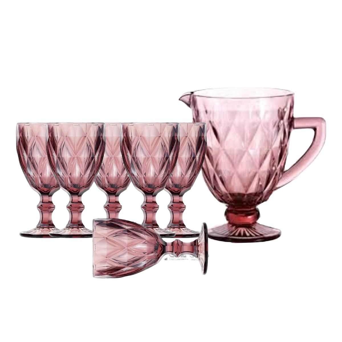 Loja Casa Canto - Jogo de Taças e Jarra - Jogo Jarra e Taças Diamond 7pç Rosa