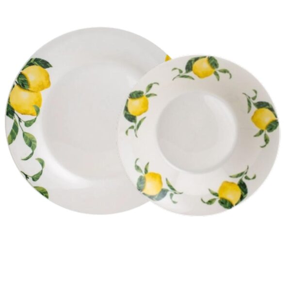 Loja Casa Canto - Pratos Avulsos - Jogo Pratos Rasos Fundos Porcelana Limão Siciliano 12un Lyor