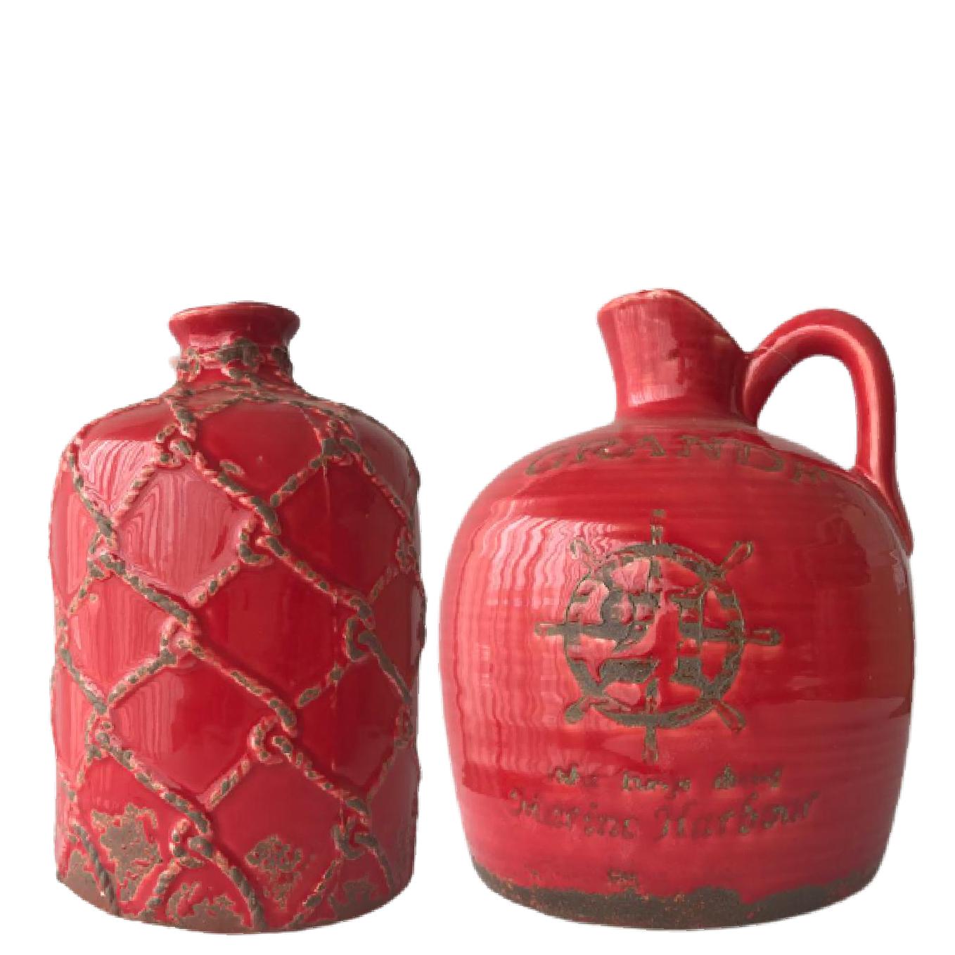 Loja Casa Canto - Potes Decorativos - Vaso Decorativo 2un Ceramica Vermelho Vacheron