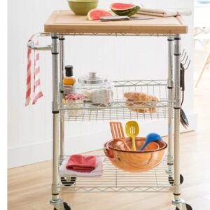 Loja Casa Canto - Carrinho do Chef para Churrasco - Mesa do Chef com Tampo Bambo Removível 3 Prateleiras Cromadas