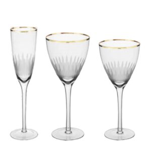 Loja Casa Canto - Taças Lapidadas - Jogo Taças Vidro Cristalino com Filete Dourado 18un Home