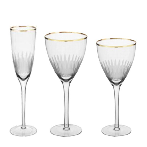 Loja Casa Canto - Taças Lapidadas - Jogo Taças Vidro Cristalino com Filete Dourado 18un Home