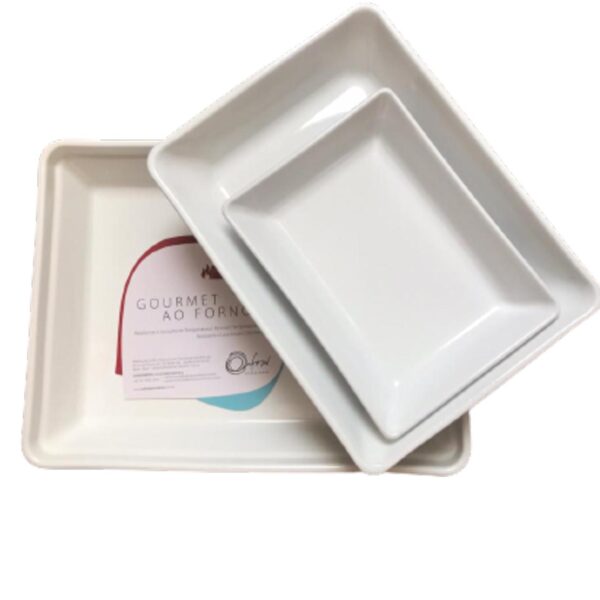 Loja Casa Canto - Formas e Assadeiras - assadeira, Travessa Refratária Porcelana Branca Empilhável 3un Oxford