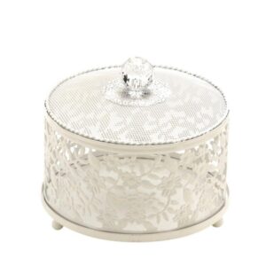 Loja Casa Canto - Porta Joias - Caixa Redonda Decorativa Metal Branco 15x15x14cm Mabruk