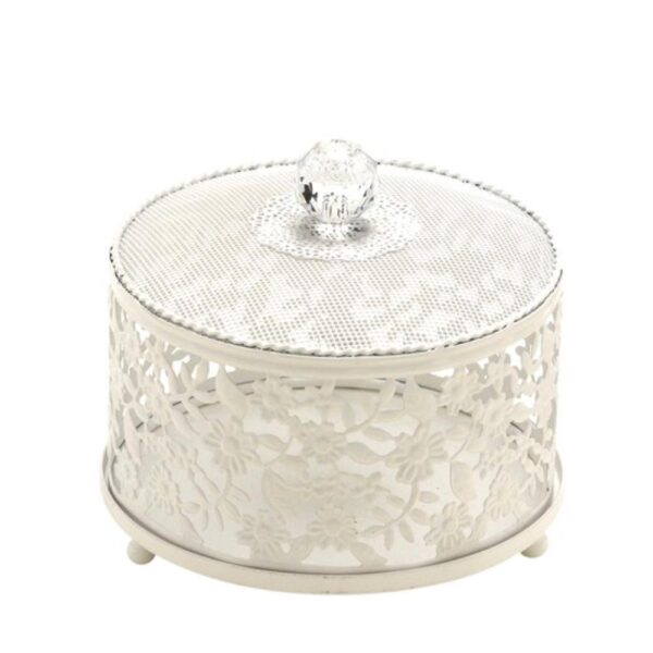 Loja Casa Canto - Porta Joias - Caixa Redonda Decorativa Metal Branco 15x15x14cm Mabruk